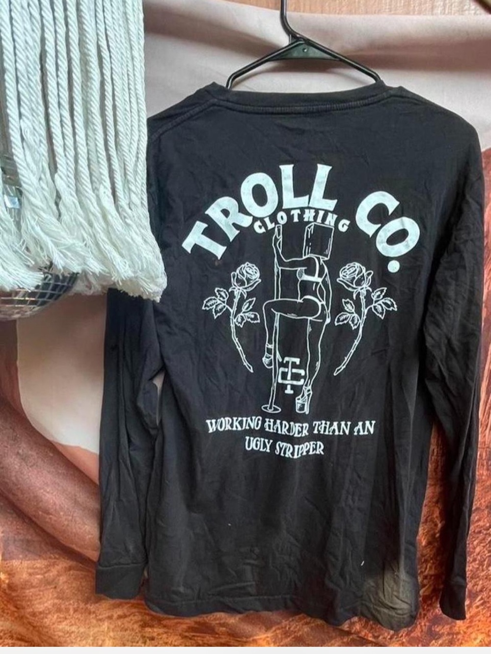 Troll Co working harder Black Graphic Long Sleeve Shirt M